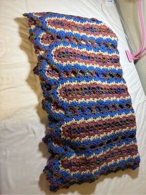 Handmade Multicolor Crochet Throw Blue, Pink, Cream